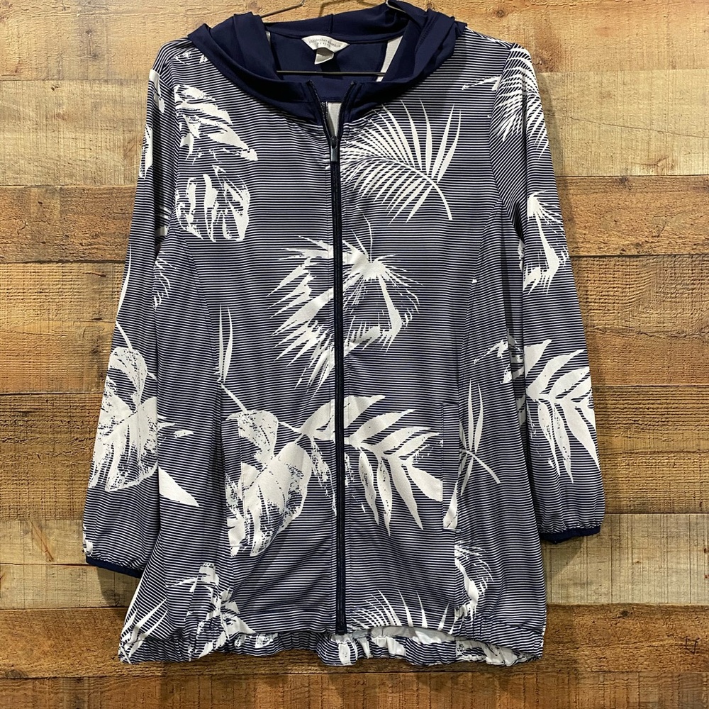 Christopher & Banks Navy Blue & White Athleisure Jacket Size Petite XL